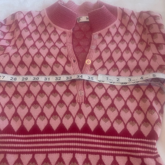 M sweater dress red pink gold hearts a-line fitted tapered feminine small ? - Picture 10 of 10
